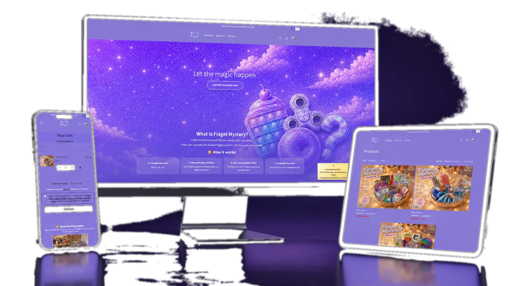 Fidget Mystery Website auf Laptop, Handy und Tablet
